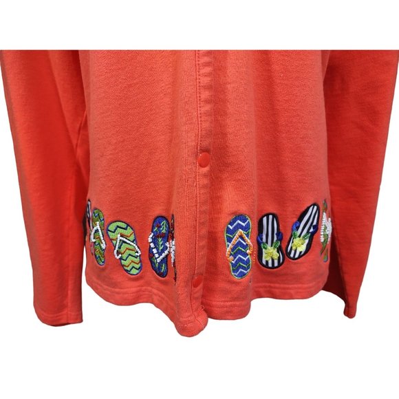 Mandal Bay Beaded Flip Flop Jacket Orange Cotton Stretch Snap Front Beach Large - Picture 7 of 8